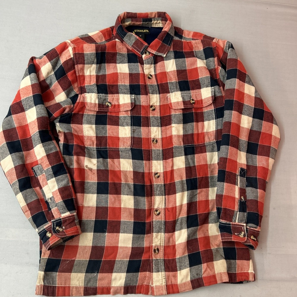 Stanley Lined Flannel Shacket Men's Medium Red Blue Button Up Plaid Jacket